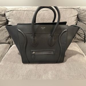 CELINE Drummed Calfskin Mini Luggage Black